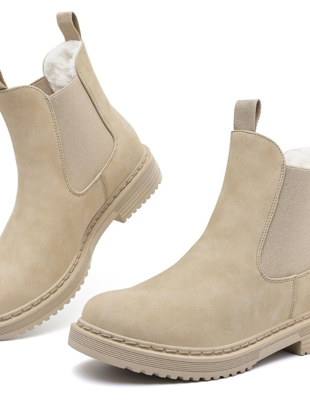 Womens Winter Chelsea Boots Warm Faux Fur Lined Chunky Lug Ankle Booties
